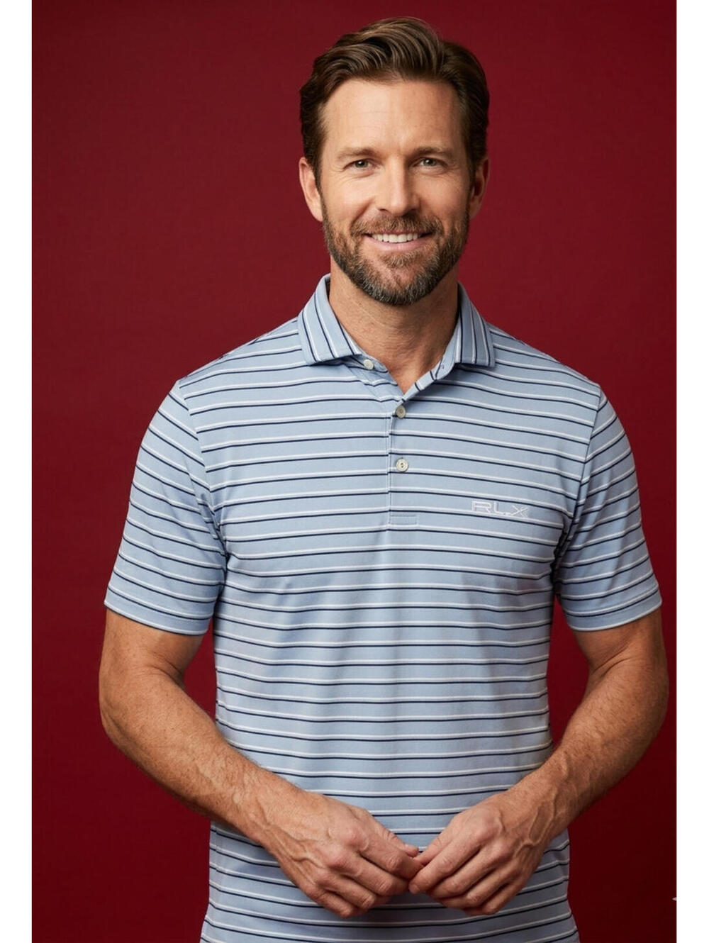 RLX Polo Ralph Lauren Performance Polo Shirt Men SMALL Blue Striped Stretch
